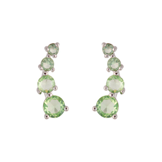 Brinco Ear Cuff Ovais Cravejados Verdes Prateado