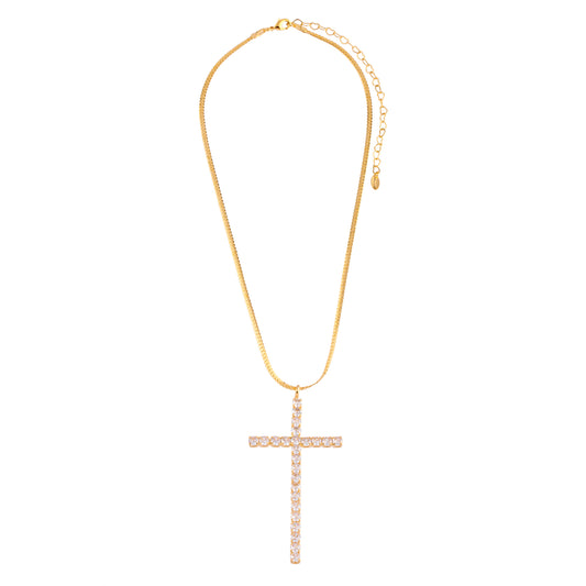 Colar Malha com Pingente Crucifixo Maleável Dourado