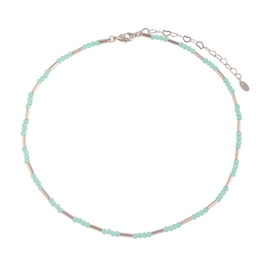 Colar Cristais Verde Água com Canutilhos Prateado