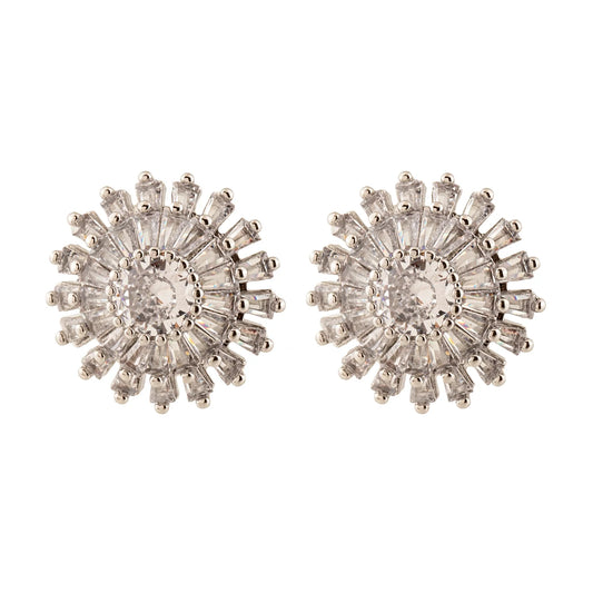 Brinco Redondo Flor Cravejada Prateado