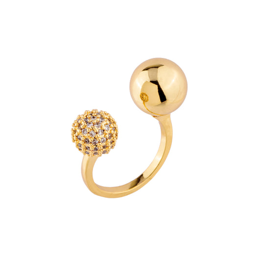 Anel Regulável Esfera Lisa e Cravejada Dourado/Prateado