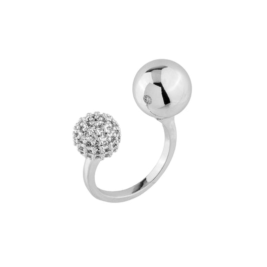 Anel Regulável Esfera Lisa e Cravejada Dourado/Prateado