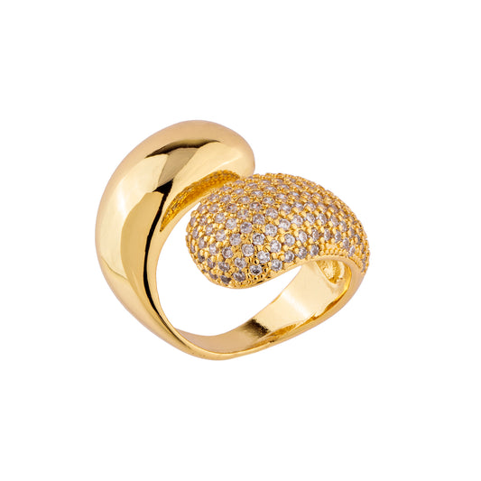 Anel Envolvente Liso e Cravejado Dourado/Prateado