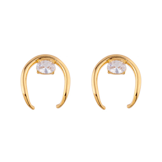 Brinco U Liso com Cristal Dourado