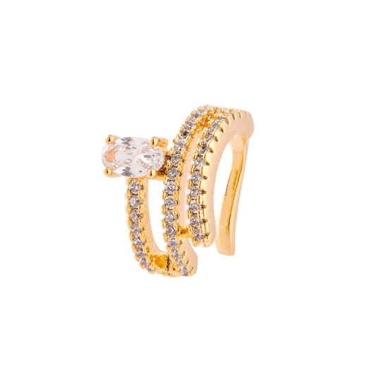 Piercing Linhas Dupla Cravejada com Cristal Dourado