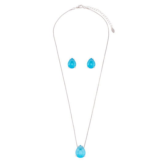 Conjunto Colar e Brinco Gota Azul Fusion Prateado
