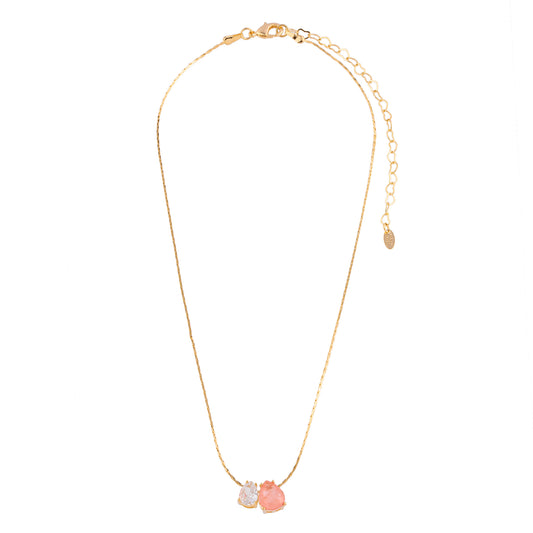 Colar Gotas Duplas Colorida e Cristal Dourado/Prateado