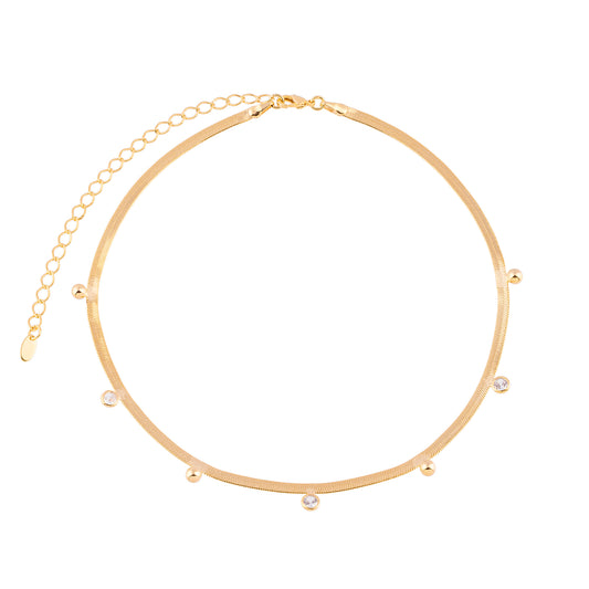 Colar Choker Malha Pontos de Luz e Esferas Dourado