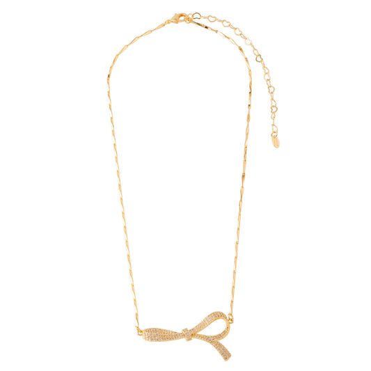 Colar Corrente Trabalhada com Laço Cravejado Dourado