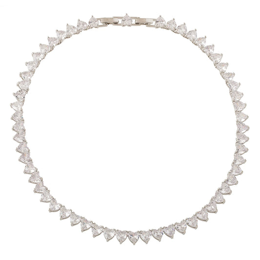 Colar Riviera Corações Maiores e Menores Cristais Prateado