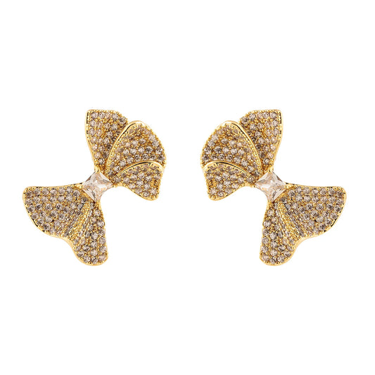 Brinco Laço Todo Cravejado Dourado