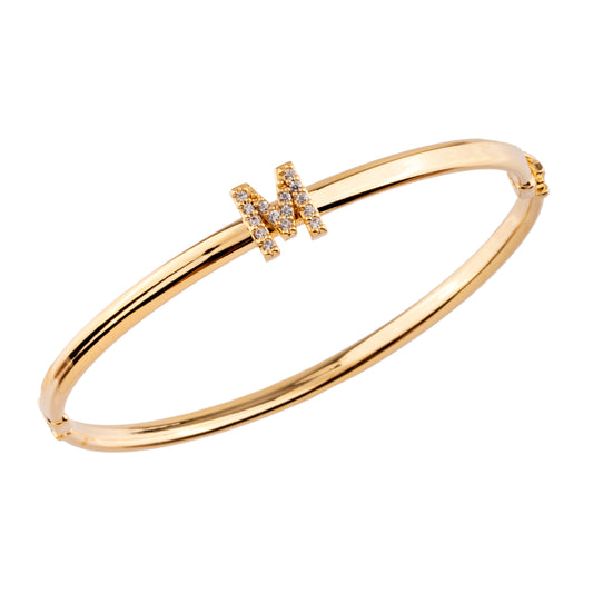 Pulseira Bracelete Liso com Letra Cravejada Dourado