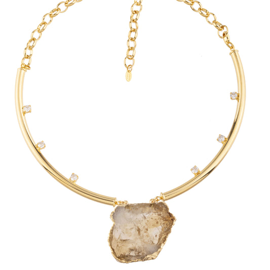 Colar Choker Aro Pedra Natural Dourado
