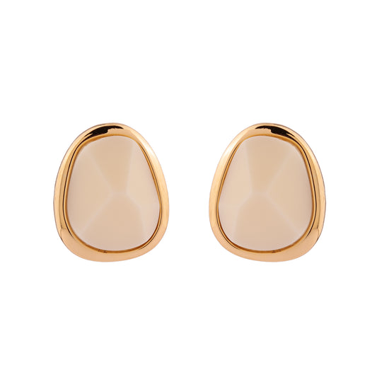 Brinco Oval Orgânico com Pedra Colorida Alta Dourado