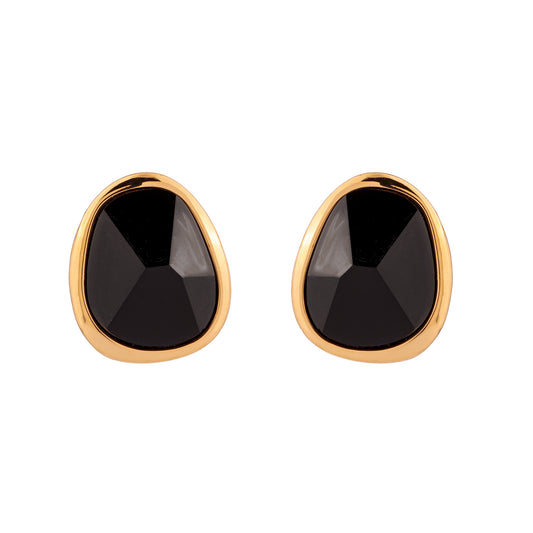 Brinco Oval Orgânico com Pedra Colorida Alta Dourado
