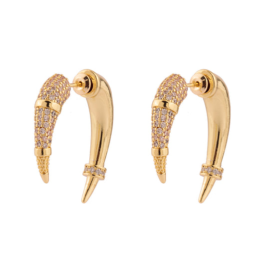 Brinco Estilo Garra Maior Cravejada com Detalhe Liso Dourado/Prateado/Dourado com Cravejado Ródio Branco