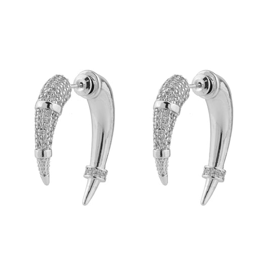Brinco Estilo Garra Maior Cravejada com Detalhe Liso Dourado/Prateado/Dourado com Cravejado Ródio Branco