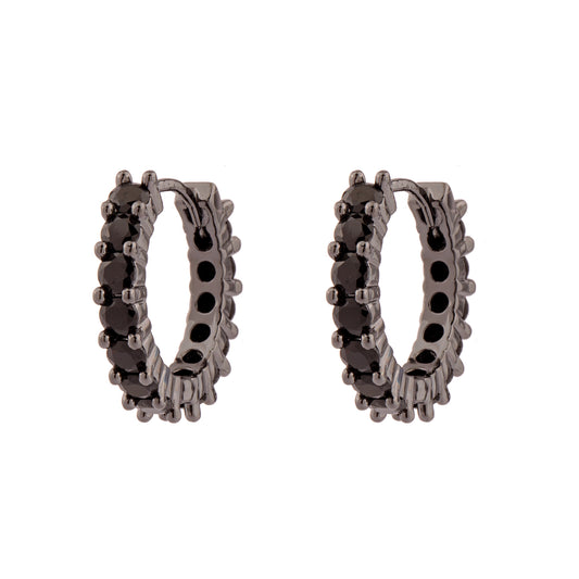 Brinco Argola Cravejada Dourado/Ônix/Prateado