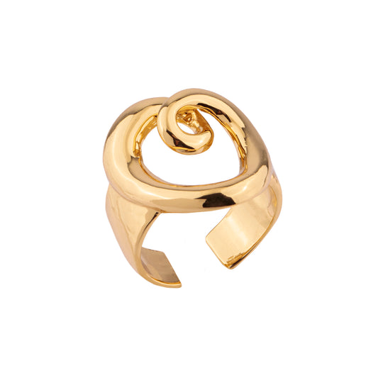 Anel Regulável Coração Liso Enrolado Dourado/Prateado