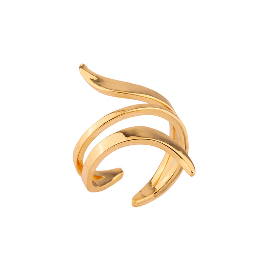 Anel Regulável Envolvente Alongado Liso Dourado/Prateado