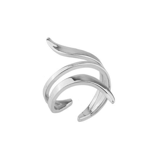 Anel Regulável Envolvente Alongado Liso Dourado/Prateado