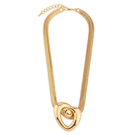 Colar Malha Pingente Coração Enrolado Dourado/Prateado