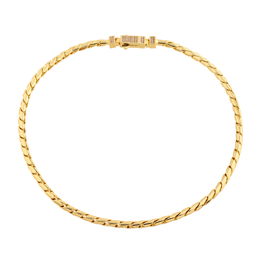 Colar Cordão Liso Articulado com Fecho Cravejado Dourado/Prateado