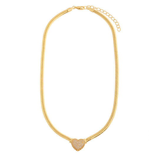 Colar Malha com Pingente de Coração Cravejado Dourado/Prateado