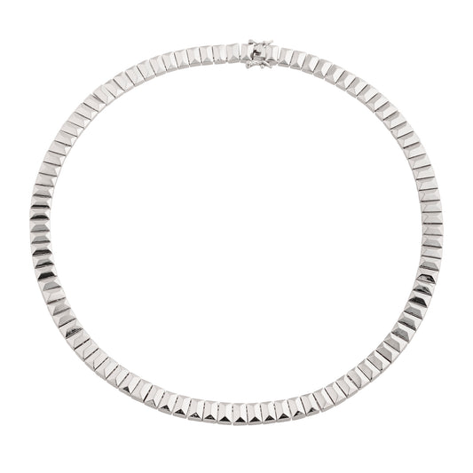 Colar Retângulos Detalhe Alto Prateado