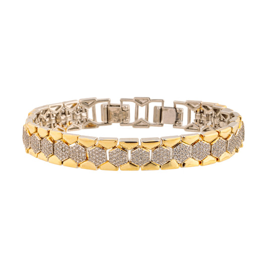Pulseira Articulada com Formas Cravejadas Dourado e Prateado