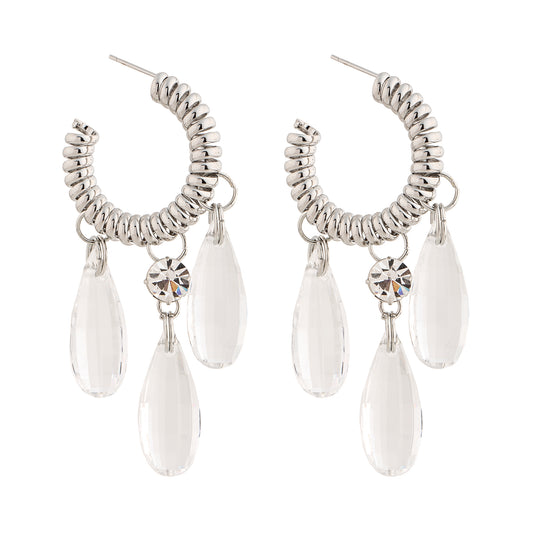 Brinco Argola Torcida com Cristais Prateado