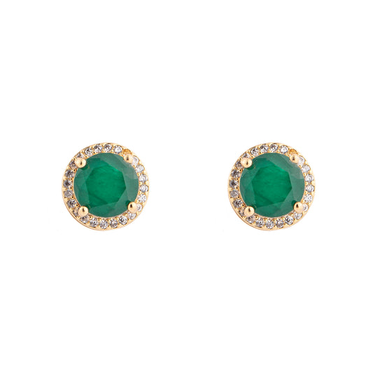 Brinco Redondo Pedra Tom Esmeralda com Entorno Cravejado Dourado