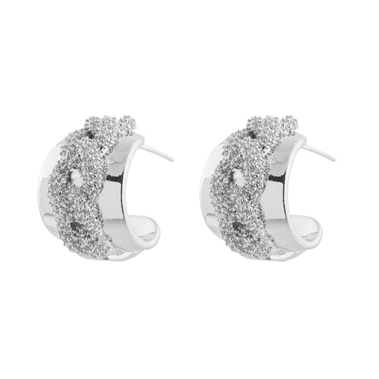 Brinco Argola Lisa com Elos Cravejados Dourado/Prateado