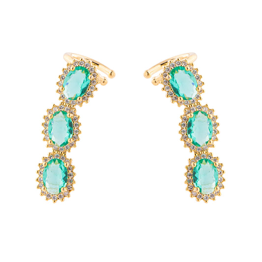 Brinco Ovais Turmalina com Entorno Cravejado Dourado