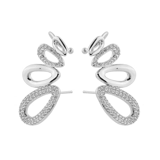 Brinco Ear Cuff Ovais Lisos e Cravejados Dourado/Prateado