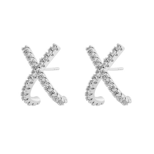 Brinco X Cravejado Cristal Dourado/Prateado