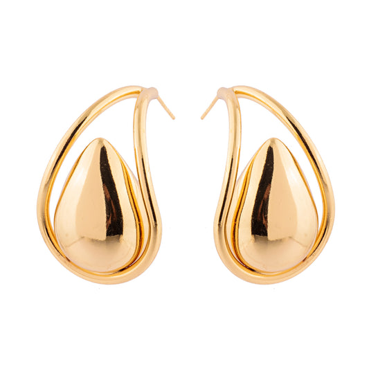 Brinco Argola Frontal Gota Lisa Centro Dourado