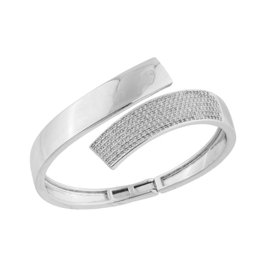 Pulseira Bracelete Aberto Lado Liso e Cravejado Dourado/Prateado