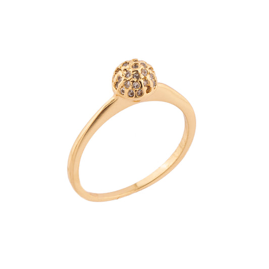 Anel Liso Esfera Cravejada Dourado
