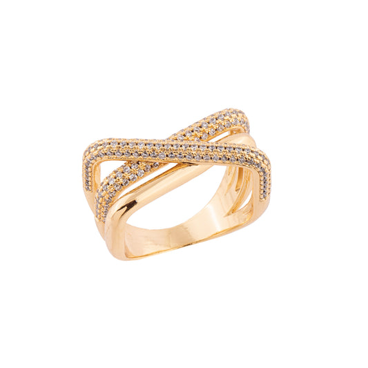 Anel Transpassado Cravejado Dourado