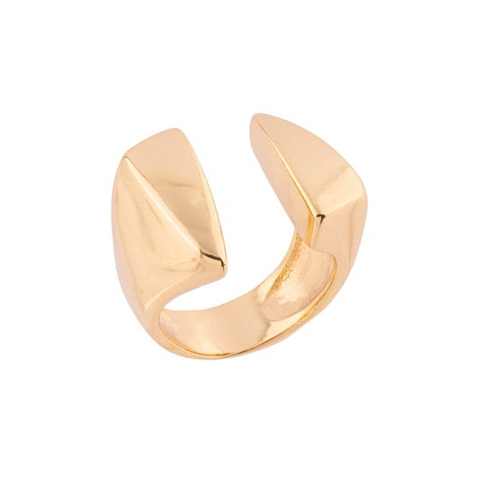 Anel Aberto Triangular Alongado Liso Dourado