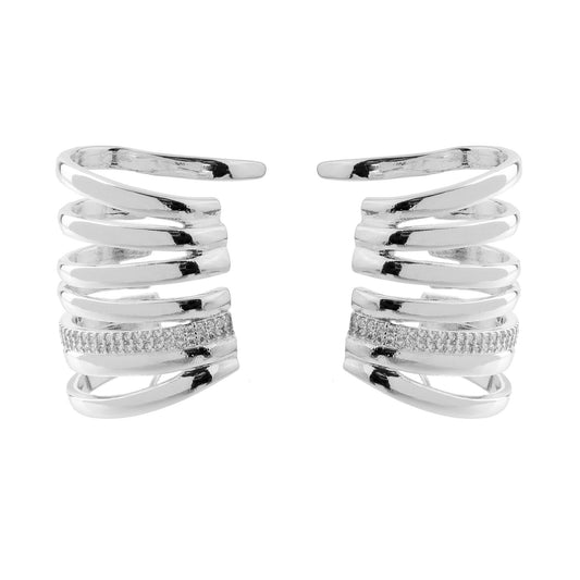 Brinco Ear Cuff Liso com Detalhe Cravejado Dourado/Prateado