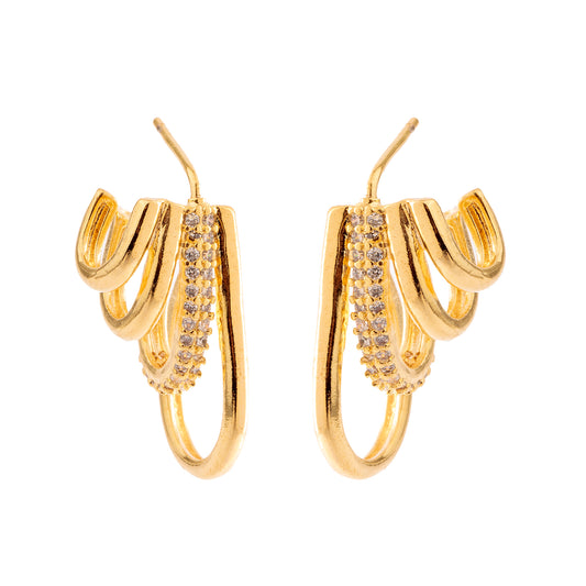 Brinco Argola Crescente Detalhe Cravejado Dourado