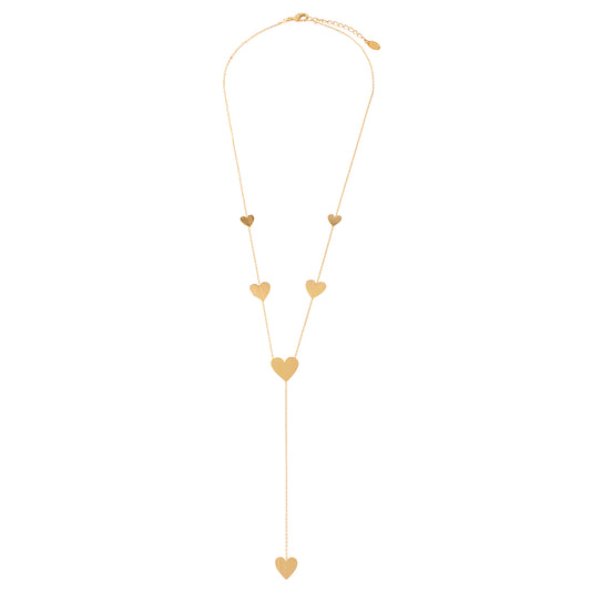 Colar Gravatinha Corações Lisos Escovados Dourado