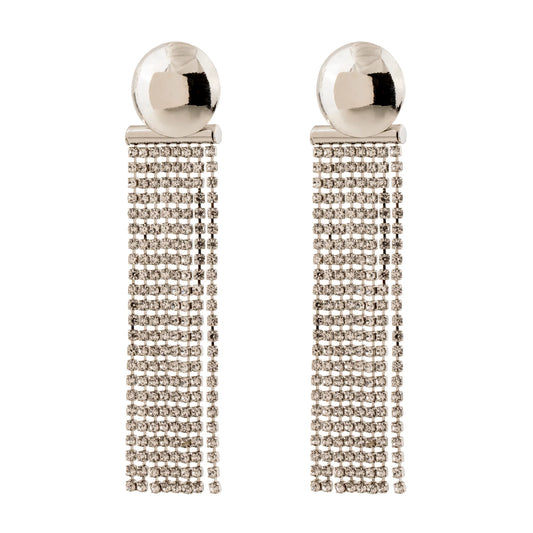 Brinco Esfera Lisa com Franja Cravejada Prateada