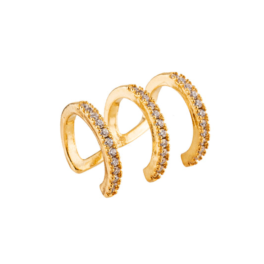 Piercing 3 Linhas Cravejadas Dourado