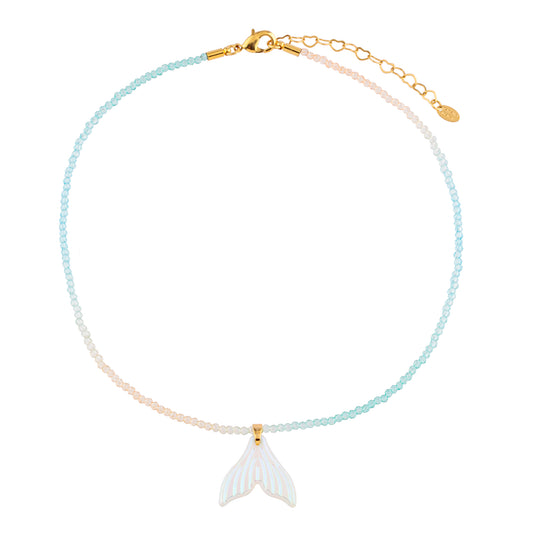 Colar Infantil Cristal Degrade Azul com Calda Sereia Dourado