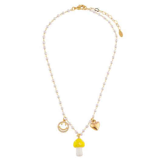 Colar Infantil Pérola com Cogumelo Amarelo Dourado