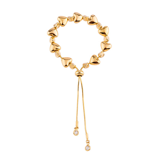 Pulseira Infantil Regulável Corações Lisos Dourado