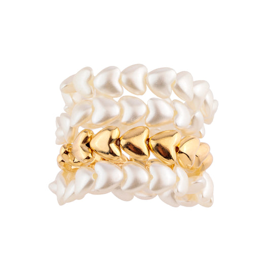 Pulseira Kit Infantil Corações em Pérola e Dourado